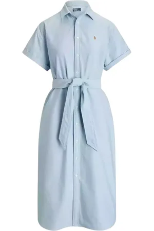 Ralph Lauren Sukienki, Kobieta, Niebieski, S, Bawełna, Niebieska sukienka koszulowa midi