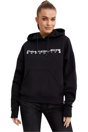 MUGLER Bluzy, Kobieta, Czarny, S, Czarna bluza z srebrnym logo