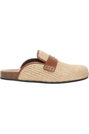 J.W.Anderson Buty, Kobieta, Beżowy, 39 EU, Bawełna, Beżowe klapki z rafii z detalami ze skóry