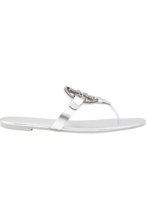 Tory Burch Buty, Kobieta, Szary, 38 1/2 EU, Skóra, Srebrne Klapki