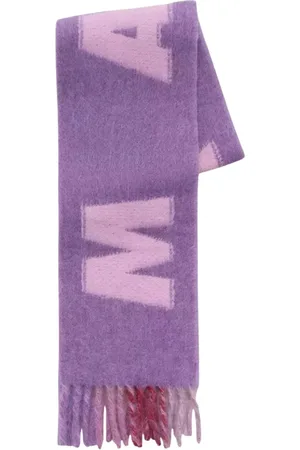 Marni Akcesoria, Kobieta, Fioletowy, ONE SIZE, Fioletowy szalik z frędzlami i logo