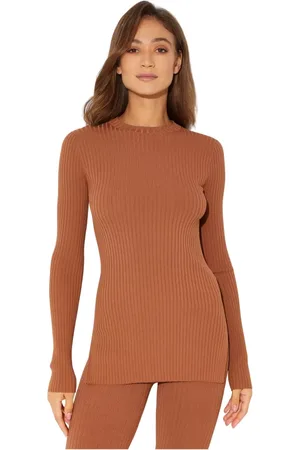 Nanushka Swetry, Kobieta, brązowy, S, Nylon, Brązowy Sweter z Prążkowanej Dzianiny Bardia