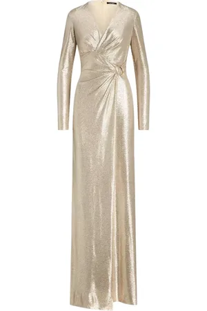 Ralph Lauren Sukienki, Kobieta, Żółty, M, Metaliczna sukienka maxi