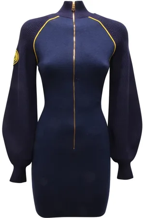 Elisabetta Franchi Sukienki, Kobieta, Niebieski, S, Dzianinowa Sukienka Navy/Mimosa