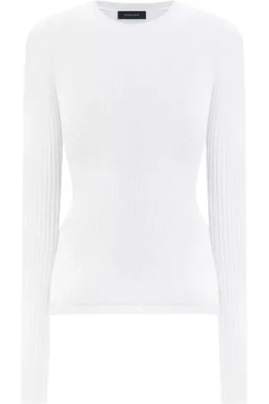 MUGLER Koszulki, Kobieta, Biały, S, Nylon, Biały Sweter Top Okrągły Dekolt