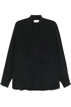 LARDINI Koszule, Mężczyzna, Czarny, XL, Czarna Koszula Crêpe z Ukrytymi Guzikami
