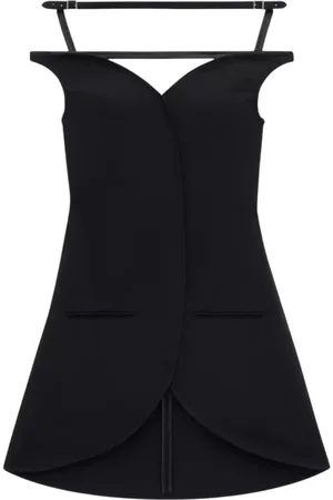 Courrèges Sukienki, Kobieta, Czarny, S, Mini Sukienka z Dekoltem w Serek