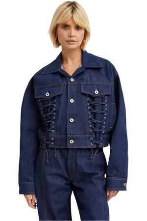 Jean Paul Gaultier Kurtki, Kobieta, Niebieski, M, Granatowa Kurtka Jeansyowa ze Sznurowaniem