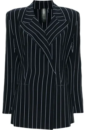 Norma Kamali Kurtki, Kobieta, Niebieski, L, Niebieska Pinstripe Dwurzędowa Kurtka