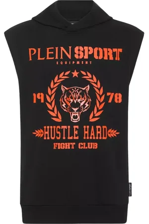 Philipp Plein Koszulki, Mężczyzna, Czarny, XL, Bawełna, Czarny Bezrękawnik z Kapturem Tygrys T-shirt