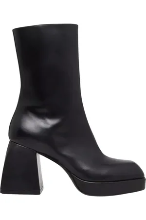 NODALETO Buty, Kobieta, Czarny, 37 1/2 EU, Czarne botki na obcasie z kwadratowym obcasem