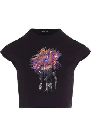 MUGLER Koszulki, Kobieta, Czarny, S, Bawełna, Anemone Krótki Rękaw T-shirt