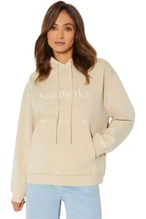 Nanushka Bluzy, Kobieta, Beżowy, S, Beżowy hoodie z haftowanym logo
