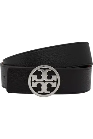Tory Burch Akcesoria, Kobieta, Czarny, L, Pasek skórzany z odwracalną klamrą logo