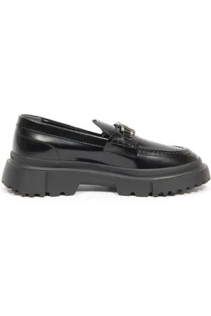 Hogan Buty, Kobieta, Czarny, 36 1/2 EU, Czarne Mokasyny z Małym Łańcuchem