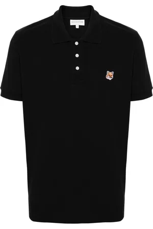 Maison Kitsuné Koszulki, Mężczyzna, Czarny, M, Bawełna, FOX Patch Piqué Polo Shirt