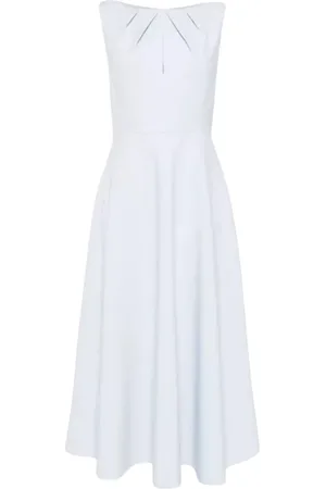 Roland Mouret Sukienki, Kobieta, Niebieski, M, Niebieska Sukienka Midi Dekolt Łódka Rozkloszowana