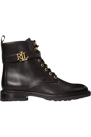 Ralph Lauren Buty, Kobieta, Czarny, 39 EU, Czarne skórzane botki za kostkę Eldridge