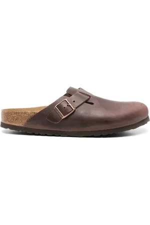 Birkenstock Buty, Mężczyzna, brązowy, 45 EU, Brązowe Skórzane Buty na Wsuwane z Migdałowym Nosem