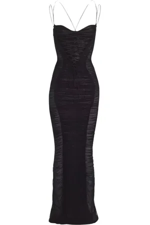 MUGLER Sukienki, Kobieta, Czarny, M, Czarna sukienka maxi z prześwitującymi wstawkami