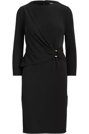 Ralph Lauren Sukienki, Kobieta, Niebieski, M, Poliester, Elegancka Czarna Dzianinowa Sukienka Midi