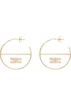 Elisabetta Franchi Akcesoria, Kobieta, Żółty, ONE SIZE, Kolczyki Hoop z Logo