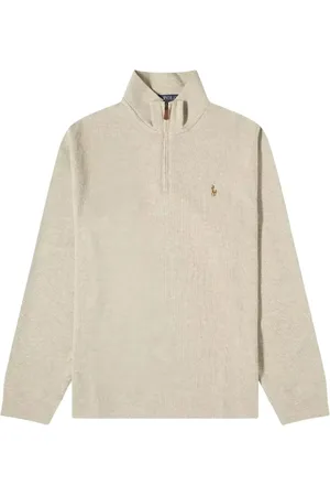 Ralph Lauren Swetry, Mężczyzna, Beżowy, M, Beżowy sweter z suwakiem i logo
