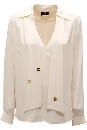 Elisabetta Franchi Bluzki, Kobieta, Biały, S, Bluzka z wiskozy Made in Italy