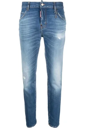 Dsquared2 Jeansy, Kobieta, Niebieski, M, Denim, Niebieskie jeansy slim-fit z efektem znoszenia