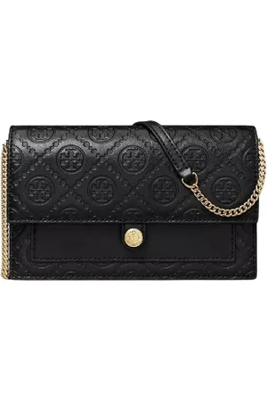 Tory Burch Torebki, Kobieta, Czarny, ONE SIZE, Czarna Monogramowa Torba na Ramię