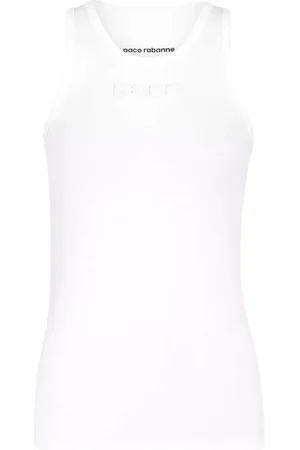Paco rabanne Koszulki, Kobieta, Biały, L, Biała Koszulka z Logo Okrągły Dekolt Bez Rękawów