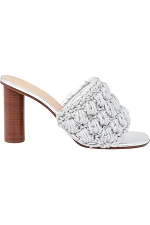 J.W.Anderson Buty, Kobieta, Szary, 38 EU, Skóra, Srebrne sandały na obcasie z plecionym paskiem