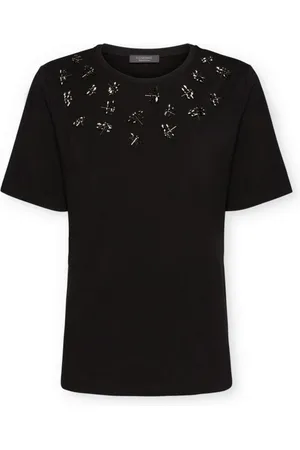 Elena Miro Koszulki, Kobieta, Czarny, M, T-shirt z haftem ważki