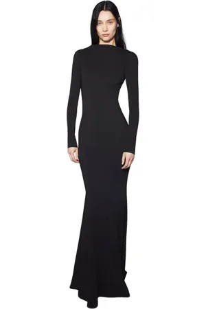 MUGLER Sukienki, Kobieta, Czarny, S, Suknia kreponowa bez pleców z klamrą