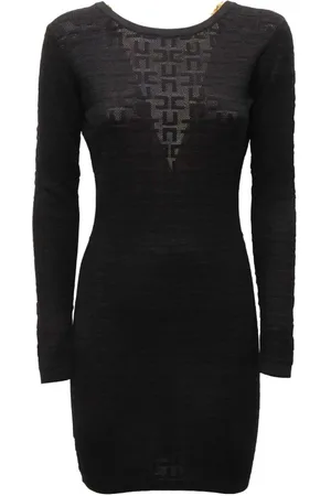 Elisabetta Franchi Sukienki, Kobieta, Czarny, M, Elegancka Dzianinowa Sukienka z Dekoltem na Plecach
