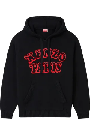 Kenzo Bluzy, unisex, Czarny, S, Czarna bluza z czerwonym nadrukiem logo