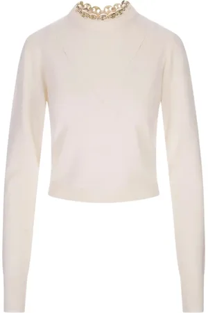 Paco rabanne Swetry, Kobieta, Biały, L, Kaszmir, Biały Sweter z Ozdobnymi Elementami