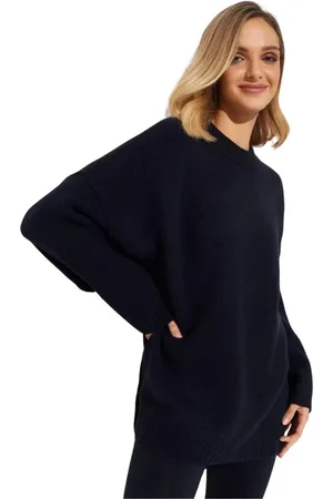 Free People Swetry, Kobieta, Niebieski, S, Poliester, Granatowy Sweter z Okrągłym Dekoltem