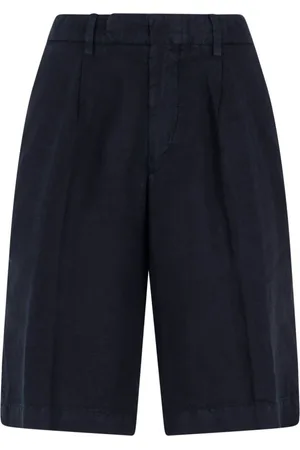 Boglioli Szorty, Mężczyzna, Niebieski, XL, Garment Dyed lniane plisowane szorty Bermuda