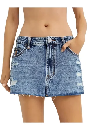 ONE TEASPOON Spódnice, Kobieta, Niebieski, W25, Denim, Denim Mini Spódnica Przetarta Surowa