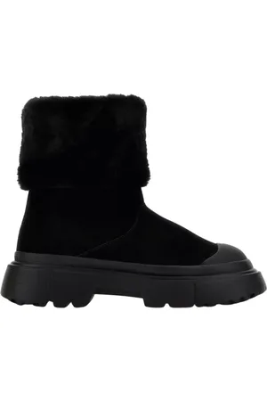 Hogan Buty, Kobieta, Czarny, 39 1/2 EU, Skóra, Czarne wsuwane botki do kostki z futerkiem