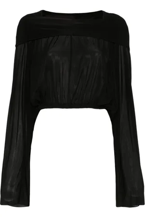 Rick Owens Koszulki, Kobieta, Czarny, ONE SIZE, Czarna Koszulka z Półprzezroczystym Rękawem Dolman