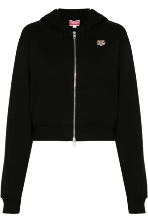 Kenzo Bluzy, Kobieta, Czarny, S, Czarny Crop Hoodie z Zamkiem