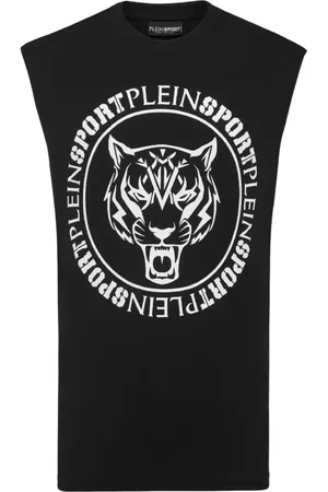 Philipp Plein Koszulki, Mężczyzna, Czarny, S, Czarny bezrękawnik Carbon Tiger