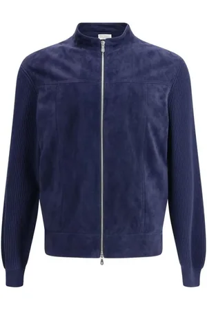 Brunello Cucinelli Kurtki, Mężczyzna, Niebieski, L, Bawełna, Luksusowa Kurtka Bomber z Unikalnymi Materiałami