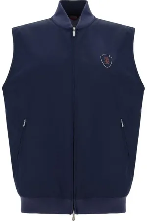 Brunello Cucinelli Kurtki, Mężczyzna, Niebieski, L, Żakardowy bezrękawnik na zamek