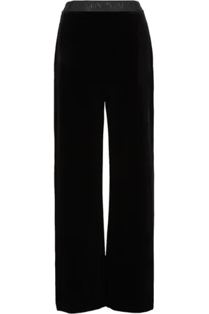 Emporio Armani Spodnie, Kobieta, Czarny, S, Spodnie dzwony z poliestru z logo na pasku