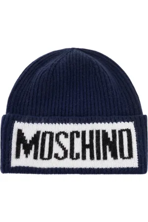 Moschino Akcesoria, Mężczyzna, Niebieski, ONE SIZE, Wełniana czapka z daszkiem