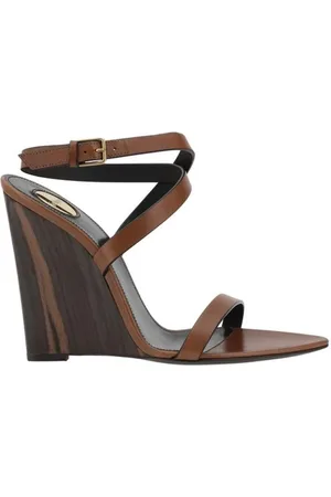 Saint Laurent Buty, Kobieta, brązowy, 36 EU, Sandały z plecionym paskiem i rzeźbionym obcasem