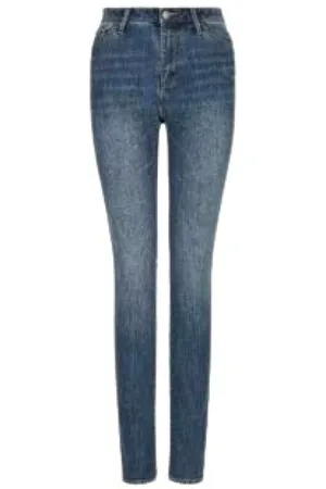 Armani Exchange Jeansy, Kobieta, Niebieski, W27, Bawełna, Dżinsy damskie z wysokim stanem, nogawki zwężane